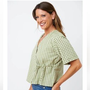 Sage Gingham Wrap Top
